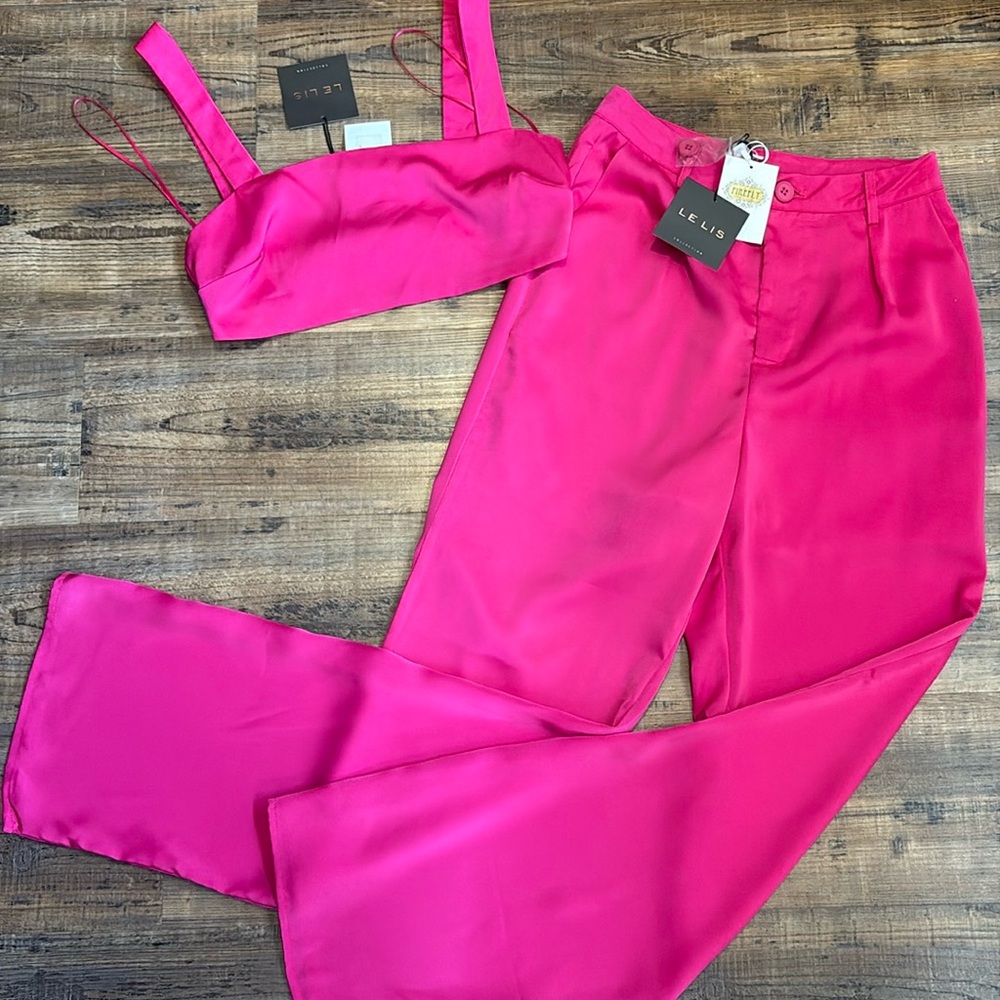 Le Lis Hot Pink Wide Leg Pants & Crop Top set